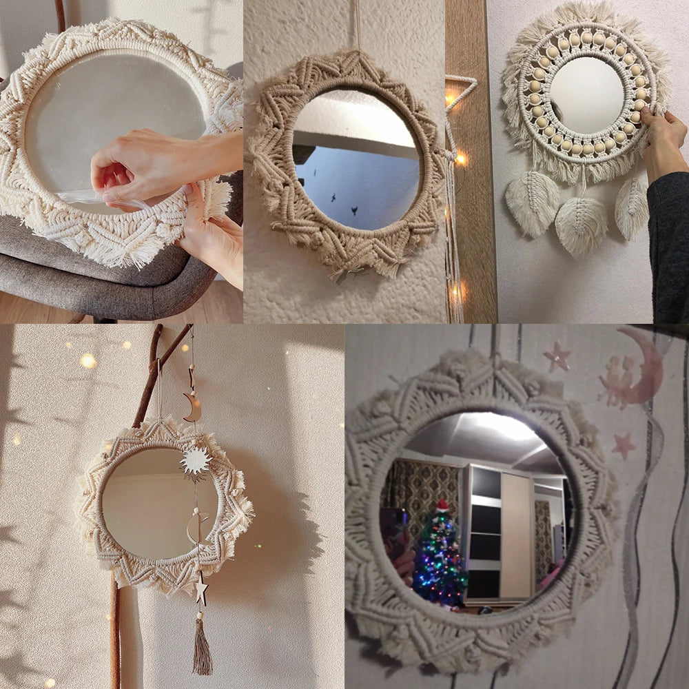 Boho Decorative Mirrors Macrame Round Mirror Aesthetic Room