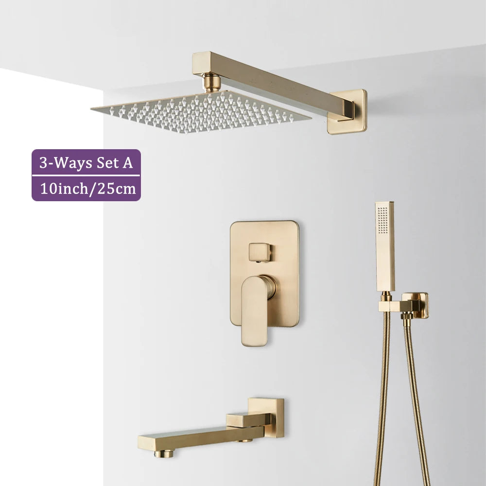 Brushed Gold Bathroom Shower Faucet 2/3 Way Rainfall