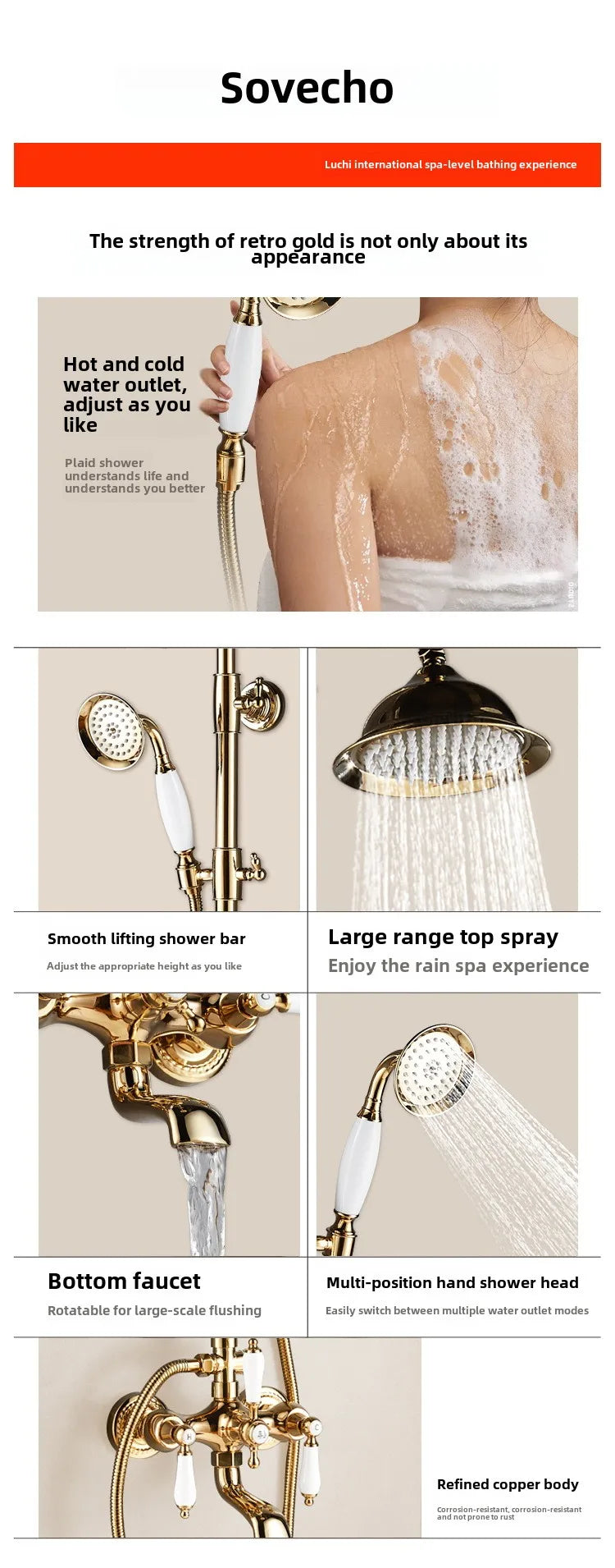 Vintage French Style Dual Handle Tub Faucet Shower