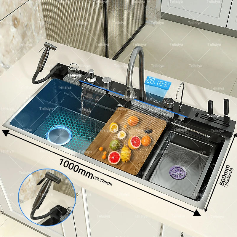Extra Large Stainless Steel Waterfall Sink Embossed Solt