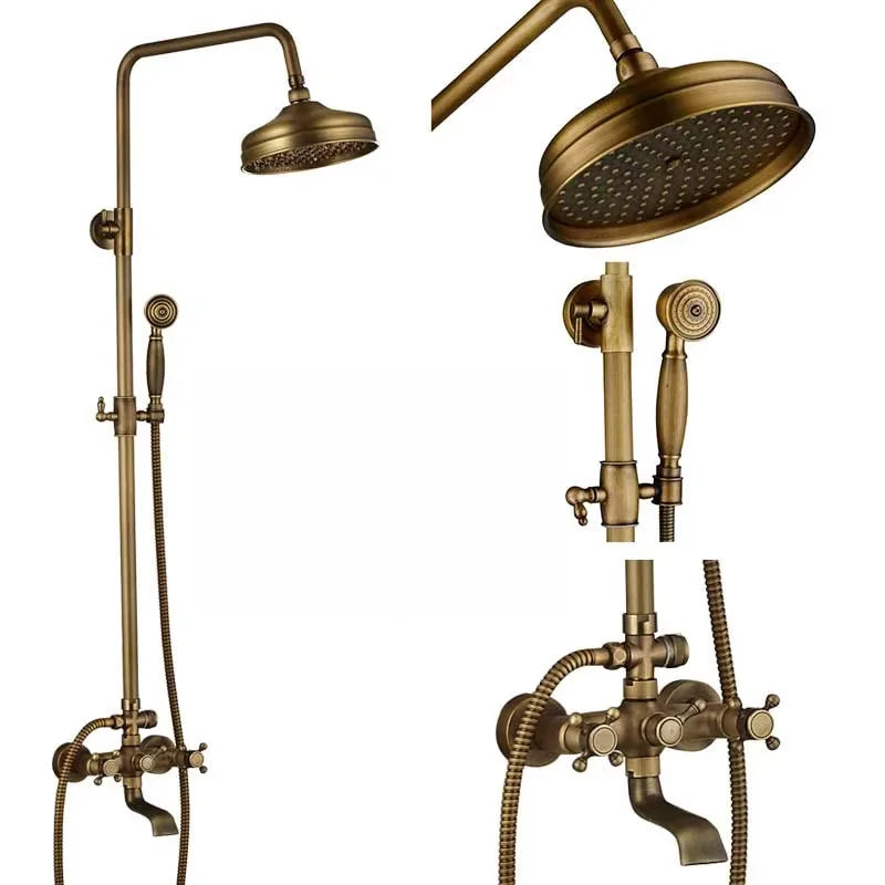Antique Brass Bathroom Shower Faucets Rainfall Shower Head