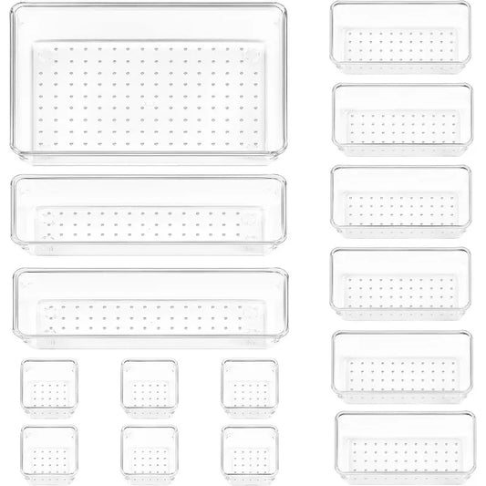 7pcs Clear Plastic Drawer Organizers Versatile Bathroom Vanity