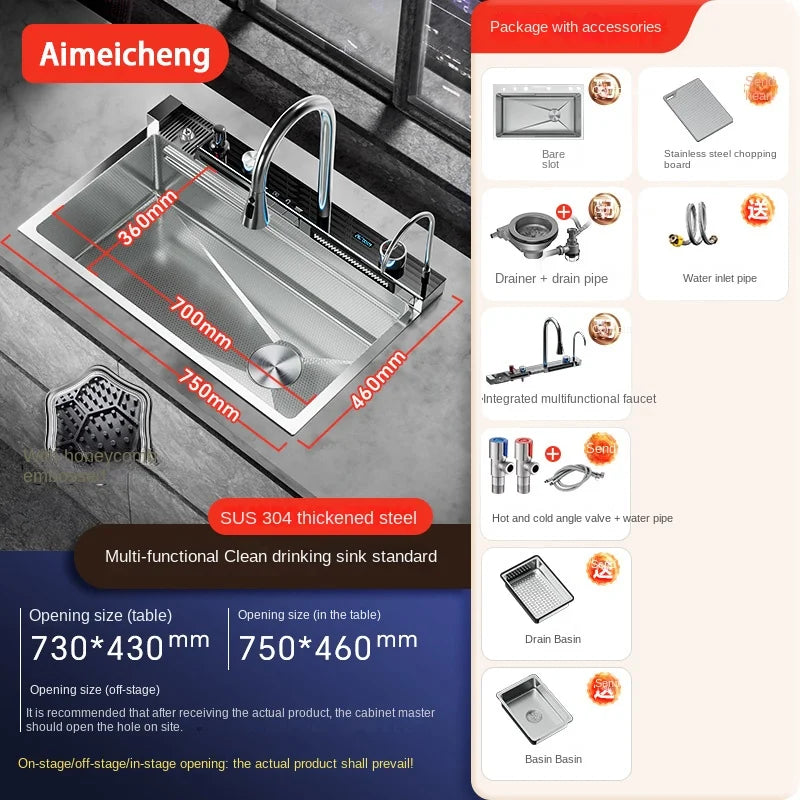 0mm Double Waterfall Sink Embossed Stainless Steel Sink