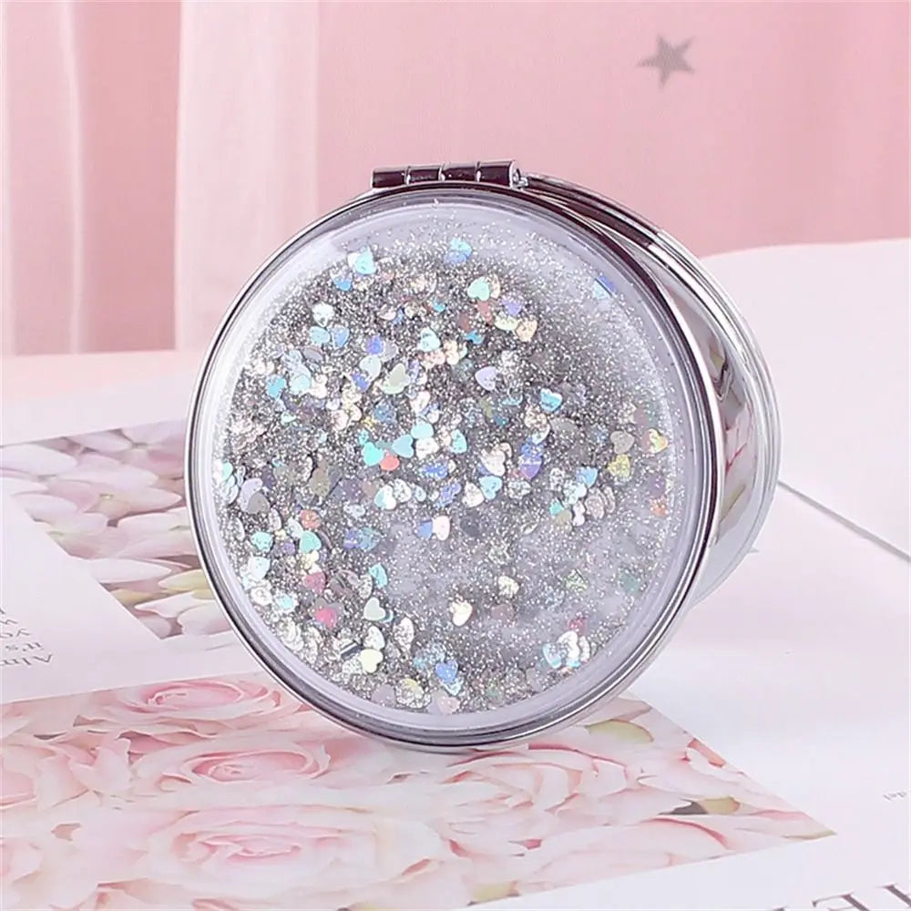 Quicksand Makeup Mirror Shiny Bling Magnifying Foldable Mirror
