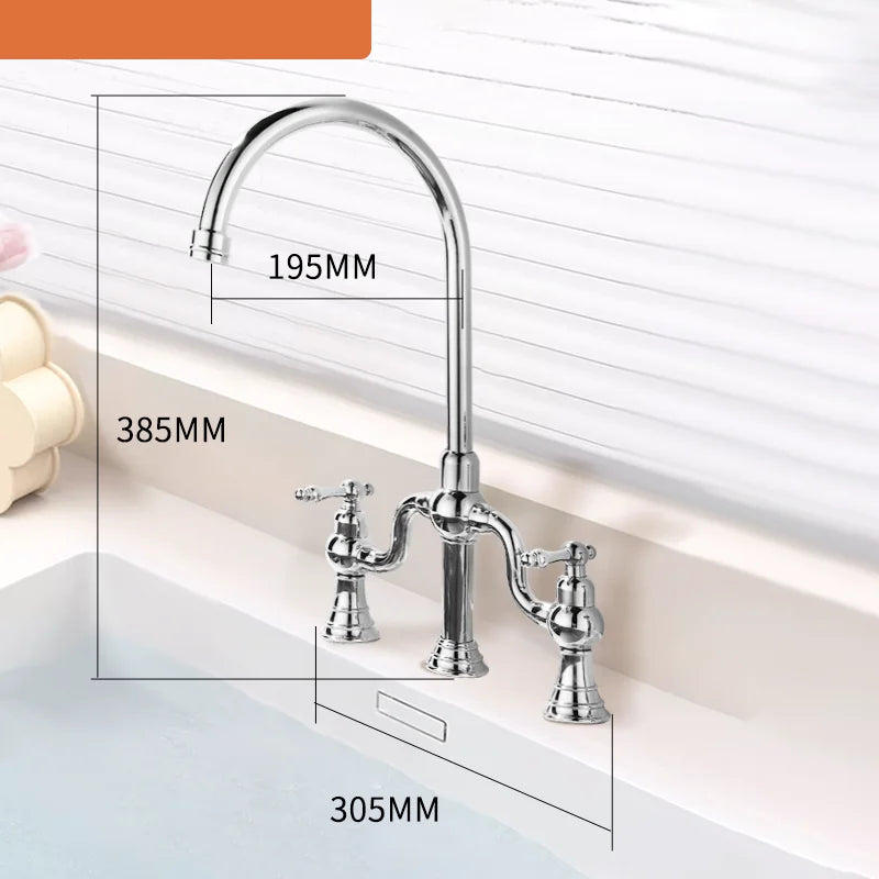 Vintage Bridge Antique Faucet Basin Solid Brass Double-Handle