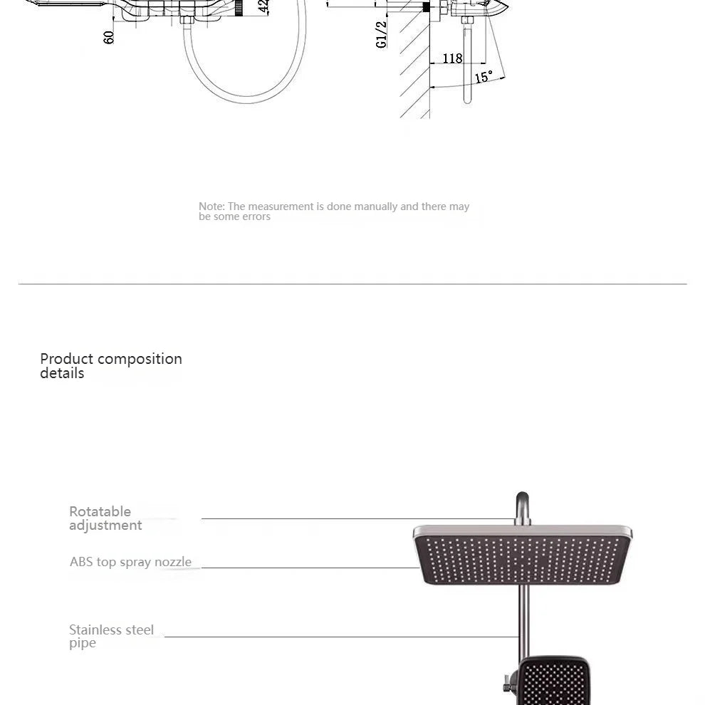 Digital Display Shower Bathroom Rainfall Piano Button Showers