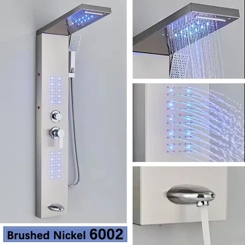 Black Led Shower Panel Tower System Rain Waterfall