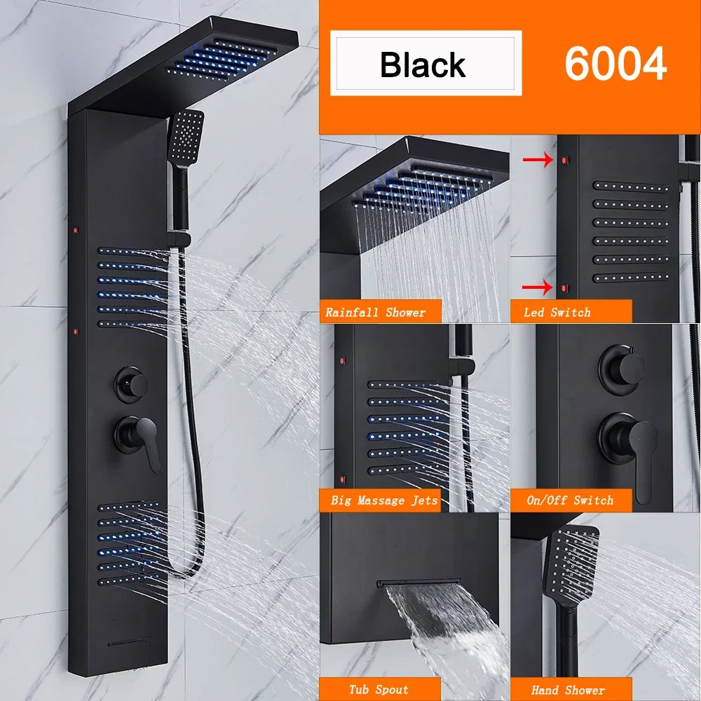 Led Shower Panel Faucet Rainfall Headshower Spa Massage