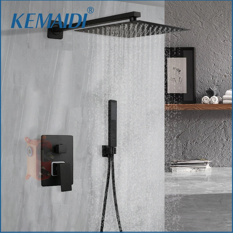 Kemaid Matte Black Rainfall Shower Faucet Systerm W/
