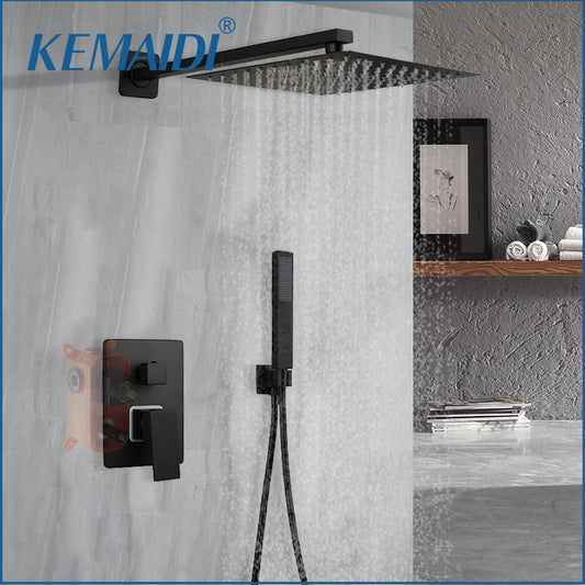 Kemaid Matte Black Rainfall Shower Faucet Systerm W/
