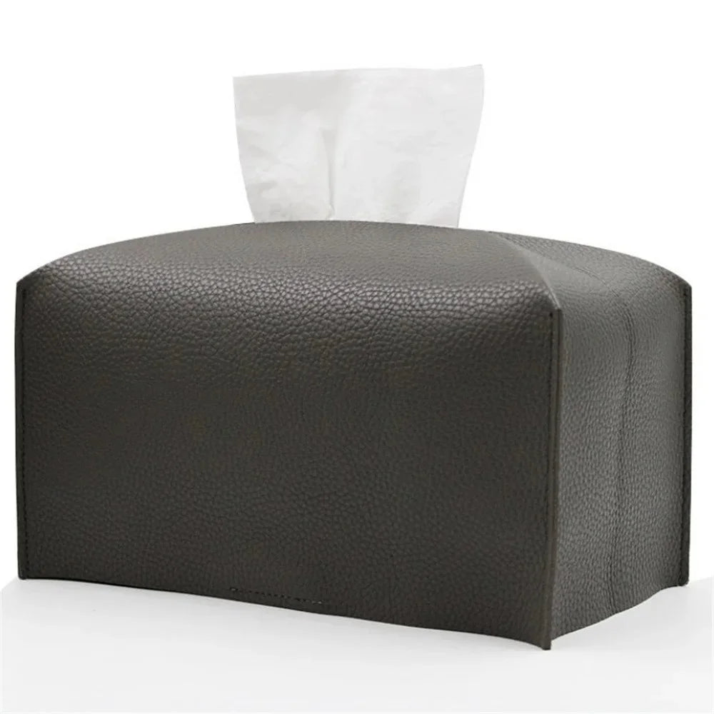 1pc Tissue Box Cover Refined Pu Leather Foldable