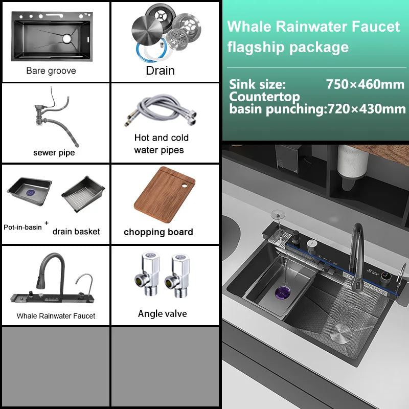 Silver Smart Sink Digital Display Waterfall Faucet Stainless