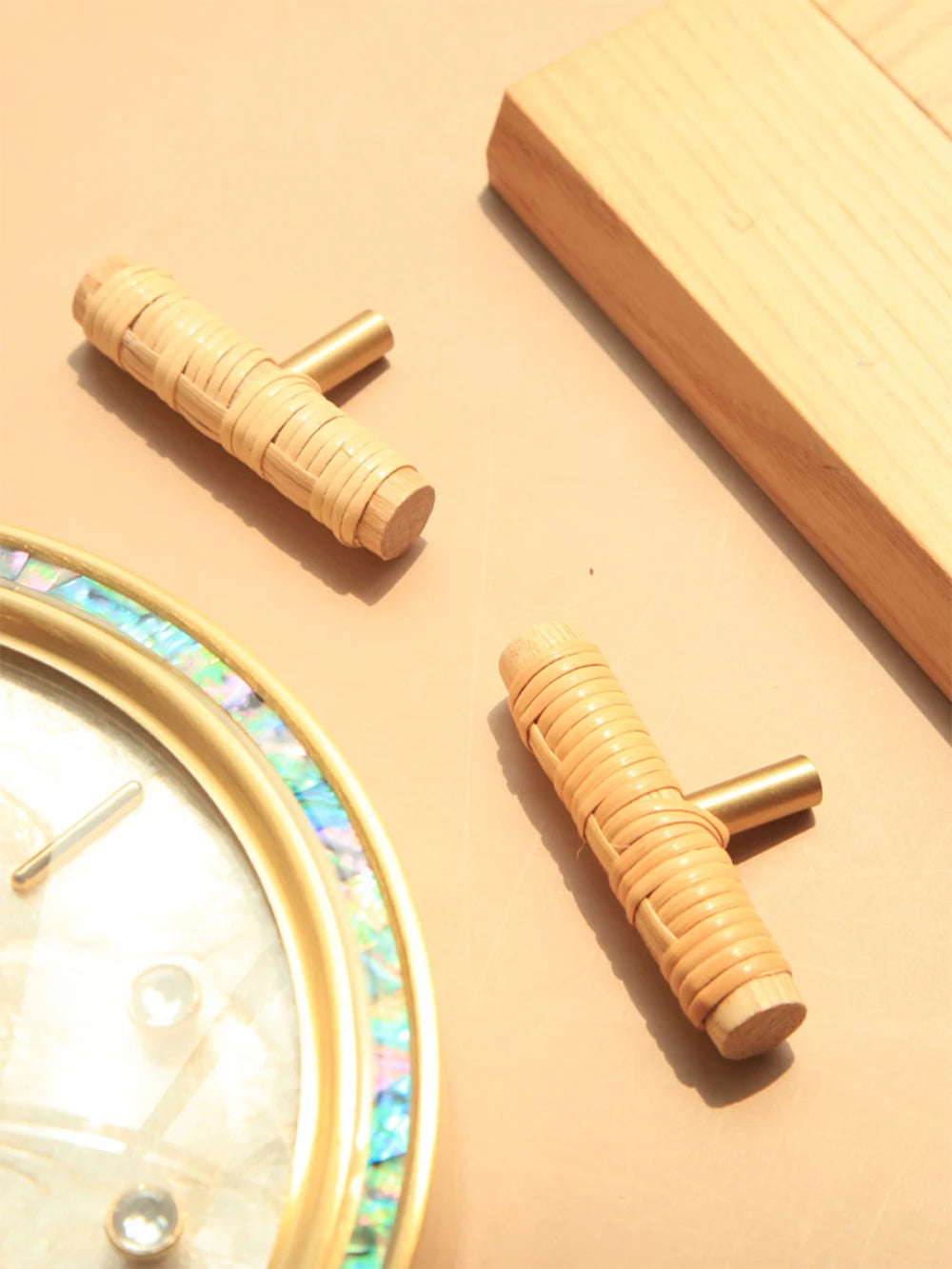 Wooden Rattan Cabinet Door Handles Unique Drawer Pulls