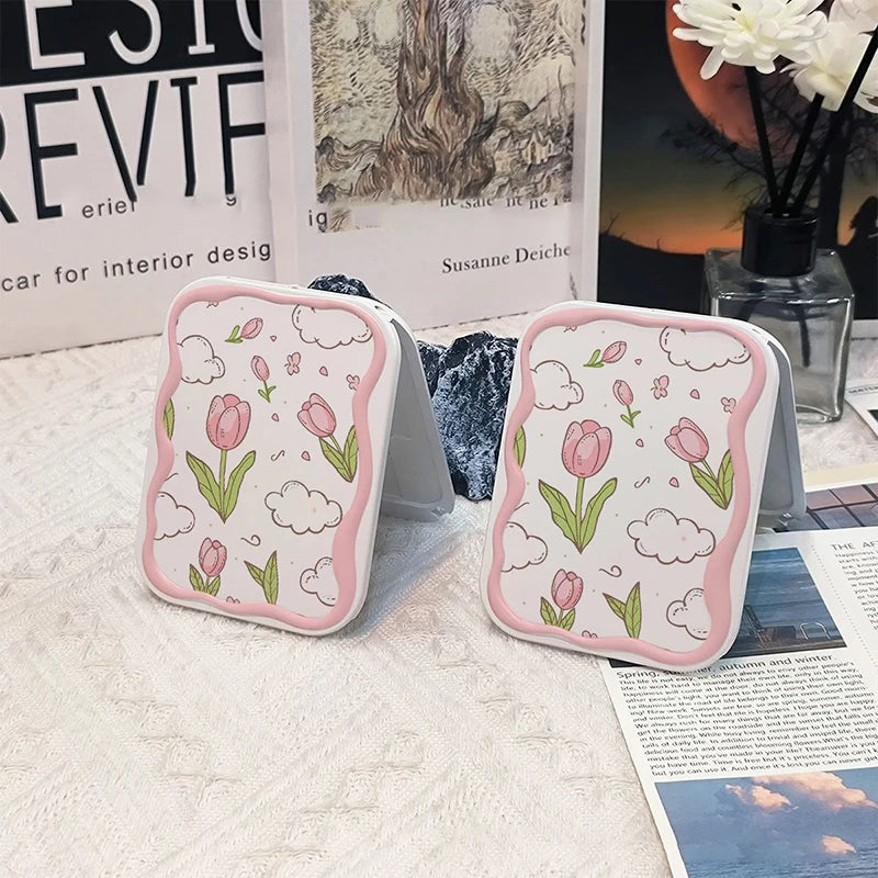Flowers Flip-Top Folding Makeup Mirror Pocket Mirror Women