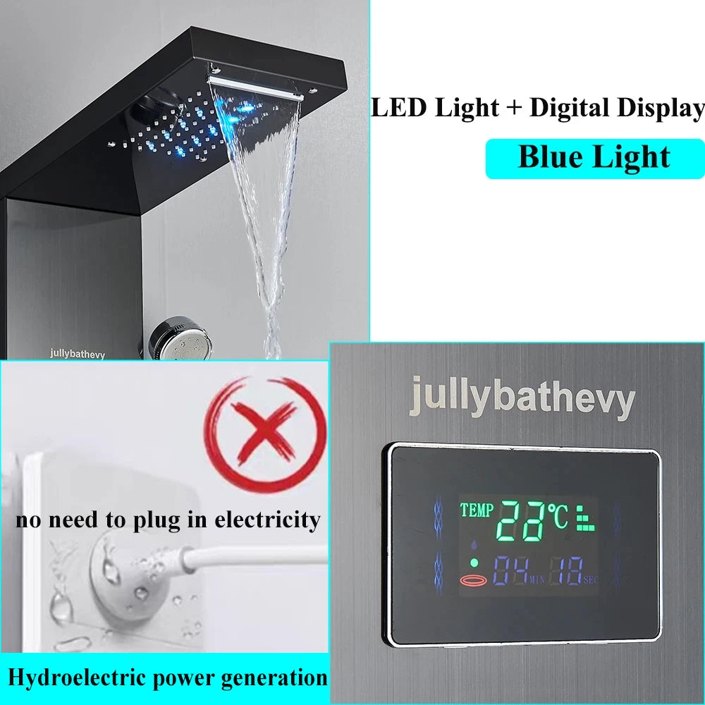 Led Shower Panel Tower System Rain Waterfall Shower