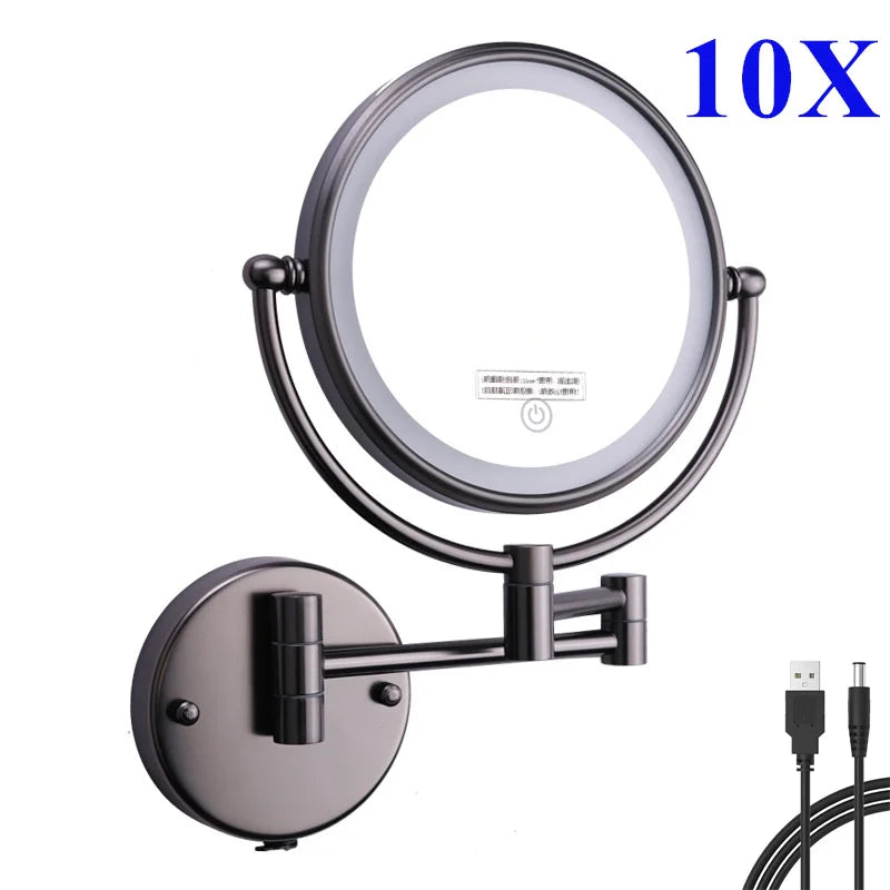 Brushed Nickel Touch Led Folding Bathroom Mirror 10x