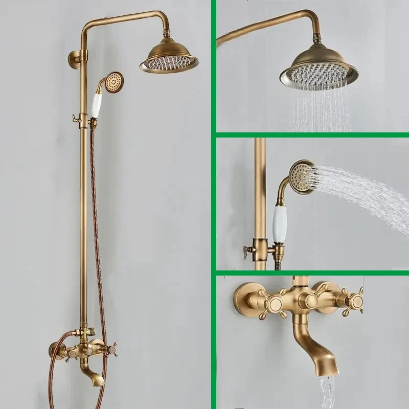 Shbshaimy Antique Brass Bathroom Shower Wall Mounted Rainfall