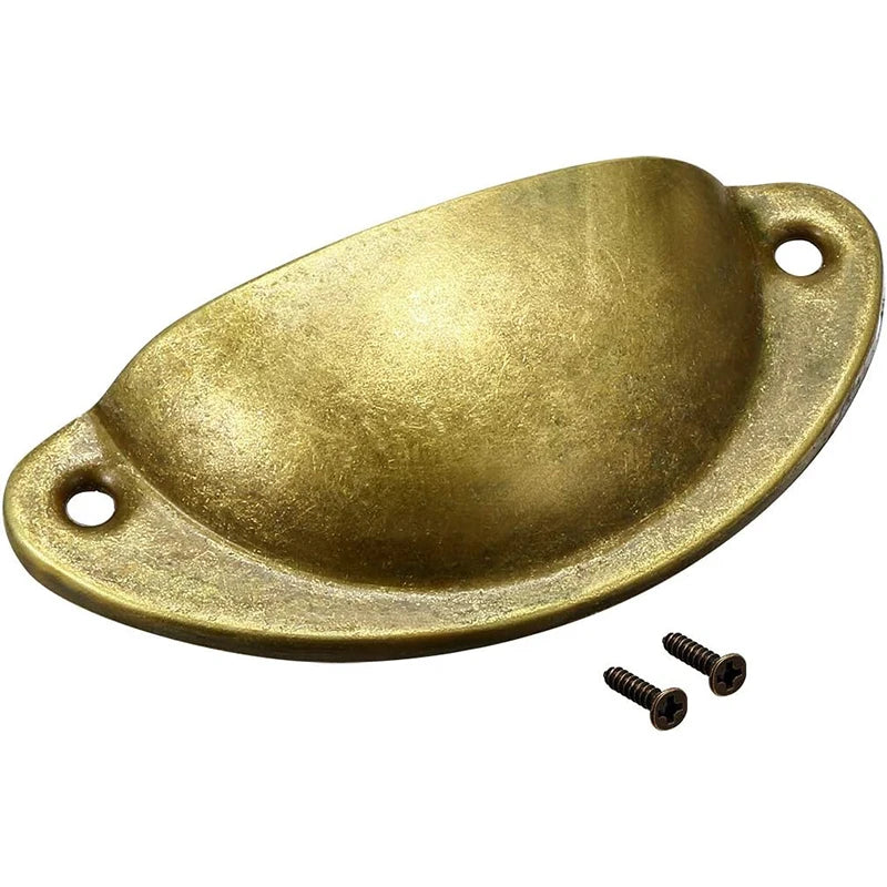 10pcs Antique-Style Yellow Bronze Drawer Shell Handles Iron