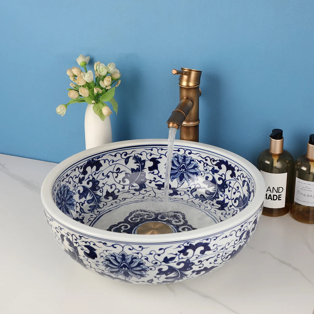 Zappo Jindezhen Ceramic Bathroom Vessel Sink Faucet Combo