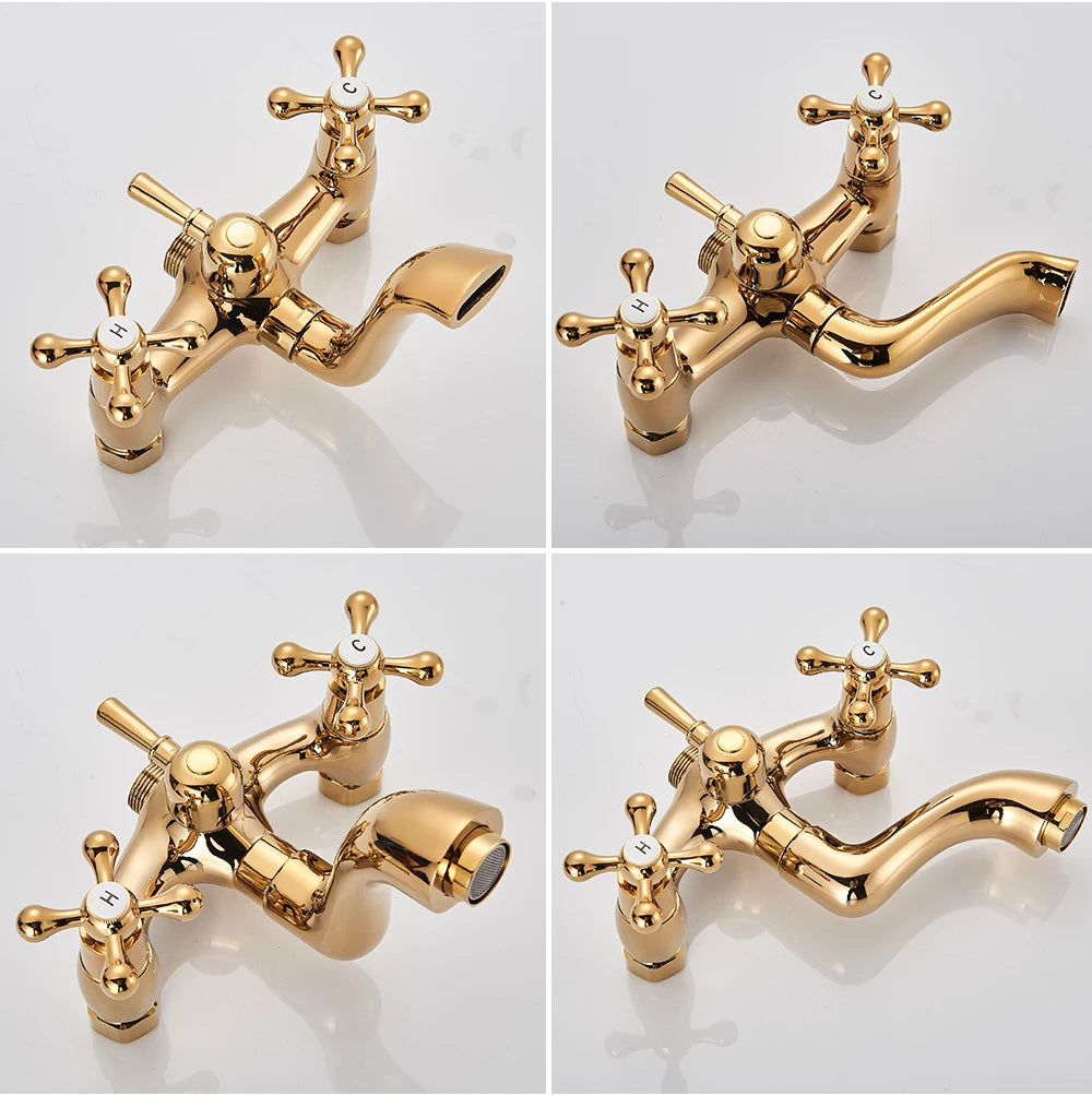 Antique Brass Floor Mounted Bathtub Shower Faucet Dual