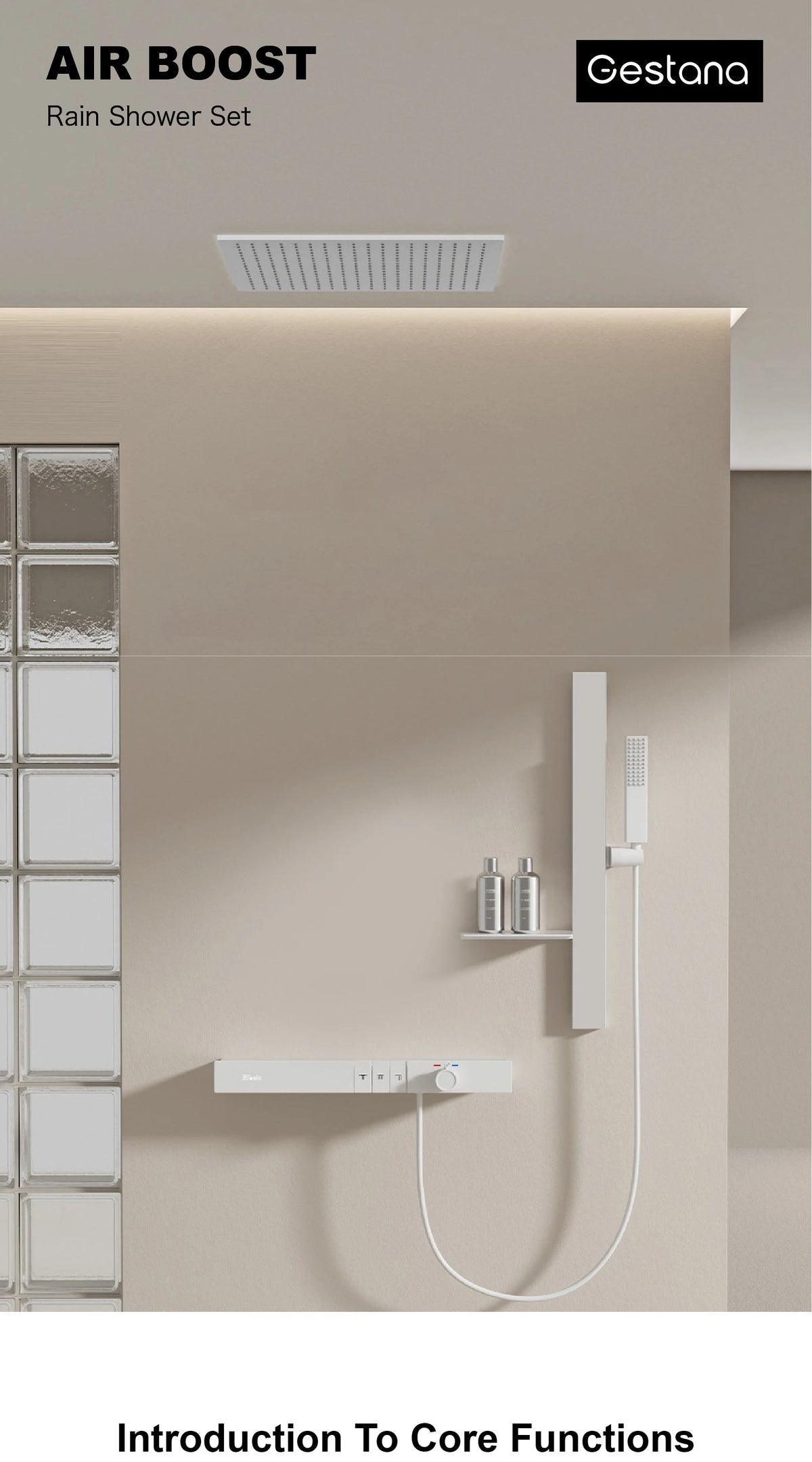 Luxury Ceiling Thermostatic Shower System Black Brass Function