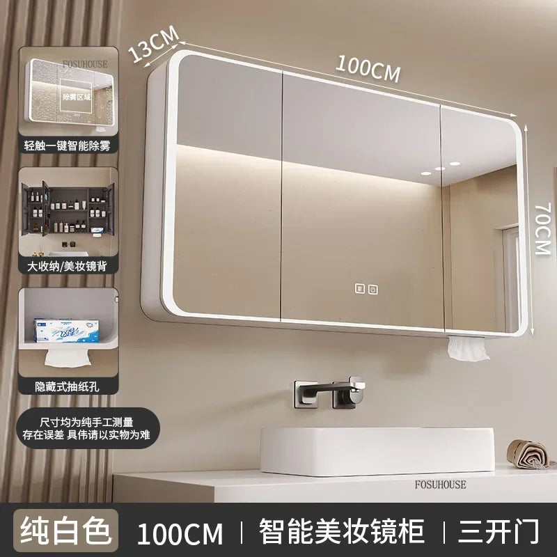 Minimalist Modern Arc-Shaped Smart Bathroom Mirror Cabinets