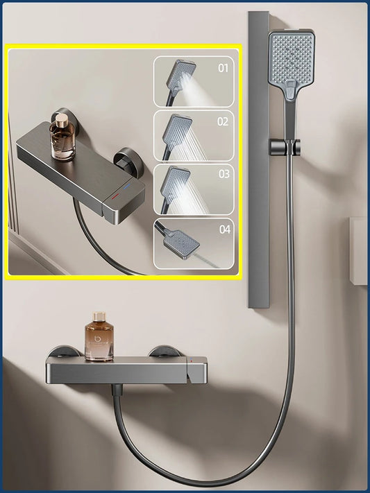 Grey Rainlfall Pressurized Bathroom Shower Wall Mounted Bathroom