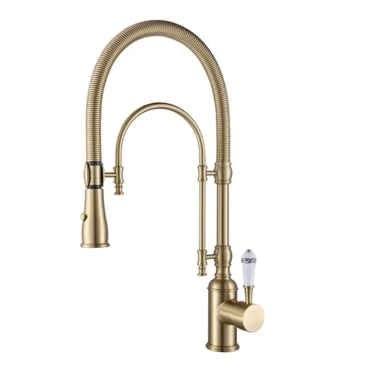 Brushed Gold Pull Out Faucet Sink Mixer 360