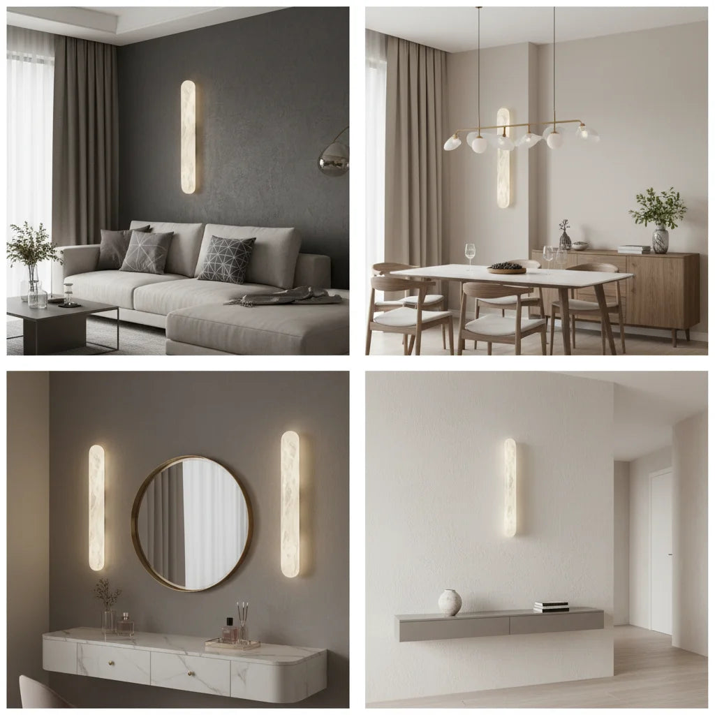 Full Brass Natural Marble Vanity Wall Light Bathroom