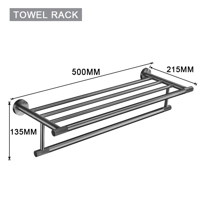 Grey Bathroom Hardware Kit Stainless Steel Round Wall