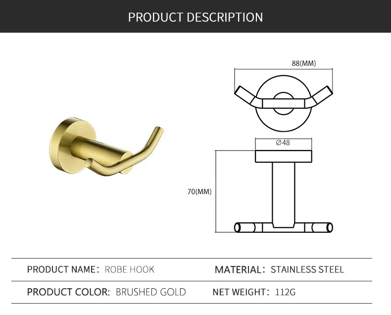 Bathroom Hardware Brushed Gold Toilet Brush Holder Robe