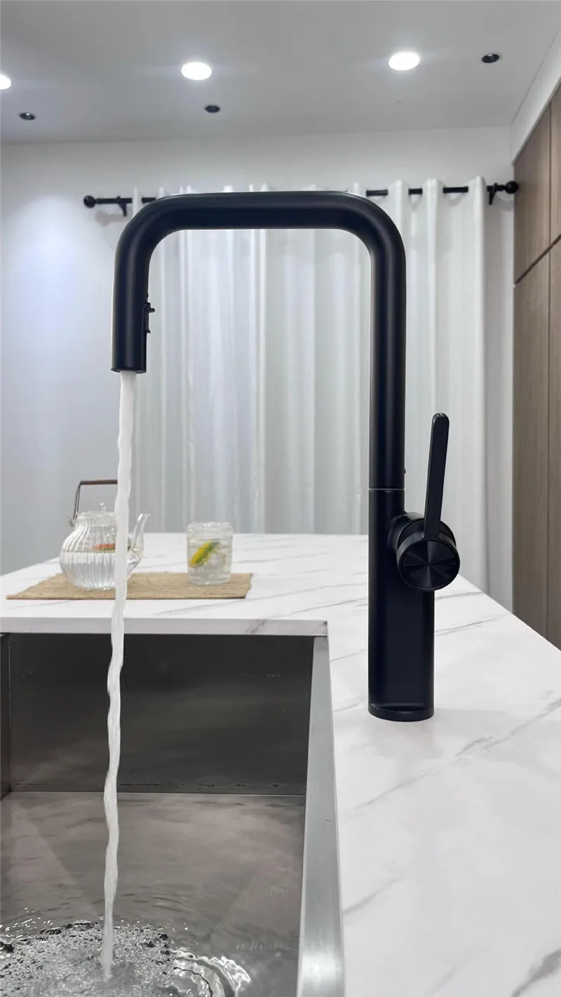 Brushed Gold Pull Out Faucets Brass Rose Gold