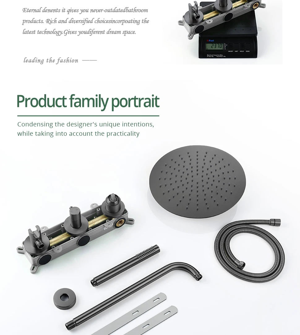 Gunmetal Shower Faucet 8-16 Wall Mounted Concealed Control