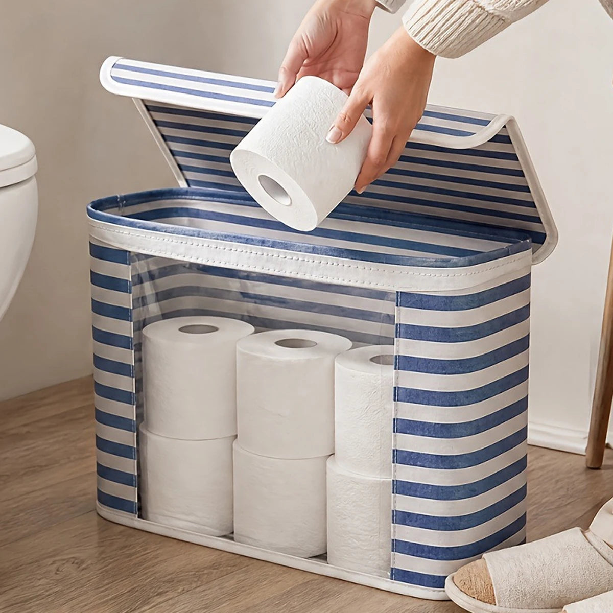 Foldable Toilet Paper Holder Lid Large Capacity Space-Saving