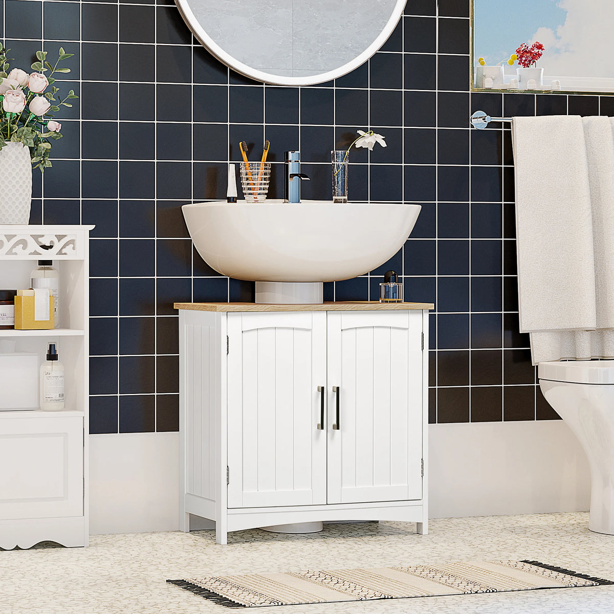 Kleankin Under Sink Cabinet Wooden Bathroom Floor Cabinet
