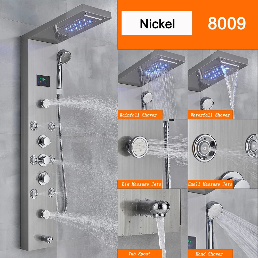 Black Led Shower Panel Column Shower Faucet Bathtub
