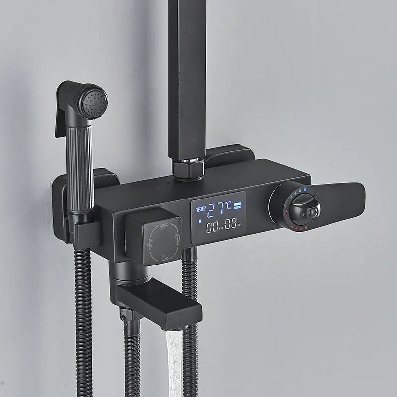 Black Thermostatic Shower Faucets Digital Display Screen Cold
