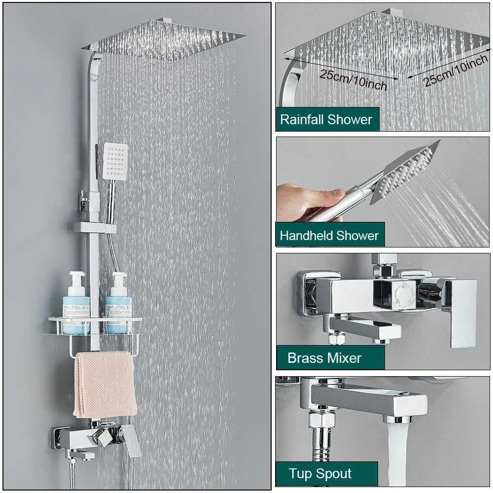 Shower Faucet Rainfall 3/4-Ways Bathtub Tap Bathroom Shelf