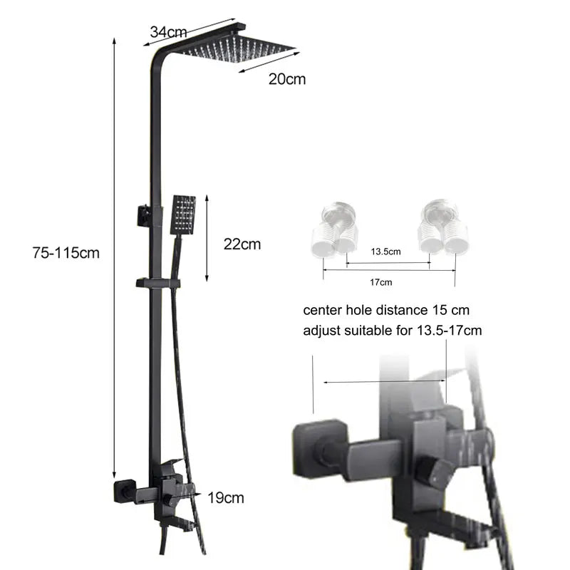 Matte Black Shower Mixer Faucet Wall Mount Bahtroom