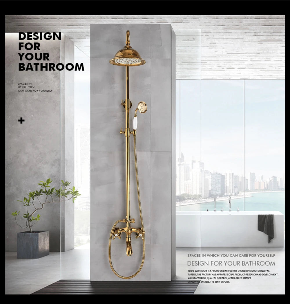 Golden Shower Bathroom Bath Shower Faucet Brass Swivel