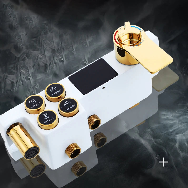 White Gold Thermostatic Shower System Quality Brass Cold