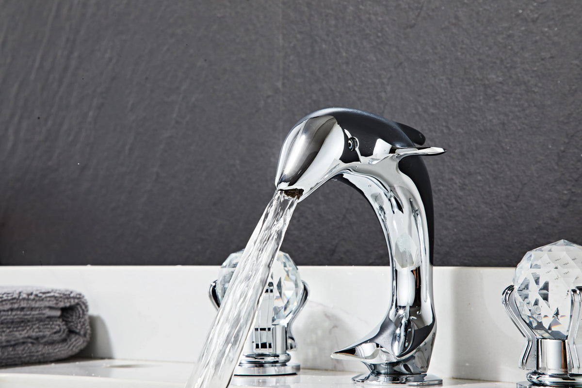 3pcs Golden Bathroom Basin Faucet Crystal Handle Widespread