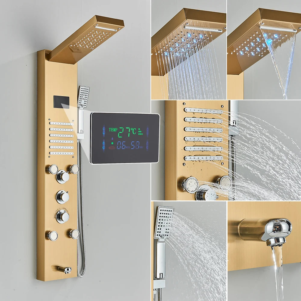 Newly Luxury Black/Brushed Bathroom Shower Faucet Led Shower