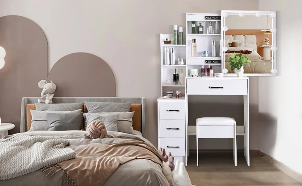 Dressing Table Mirror Led Light Storage Stool Lighting