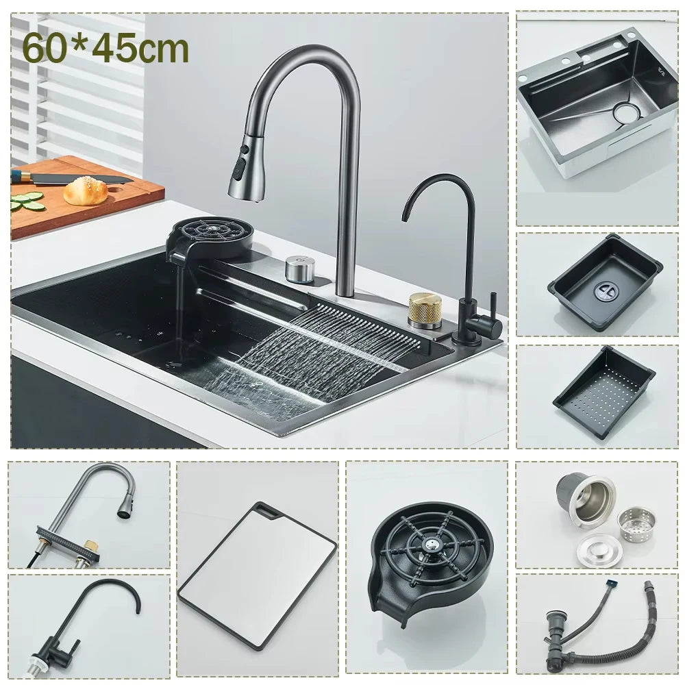 304 Stainless Steel Waterfall Sink Large Slot Integrated