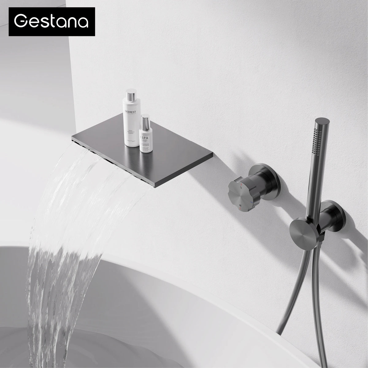 Minimalist Design Gun Grey Brass Wall-Mounted Concealed Bathtub