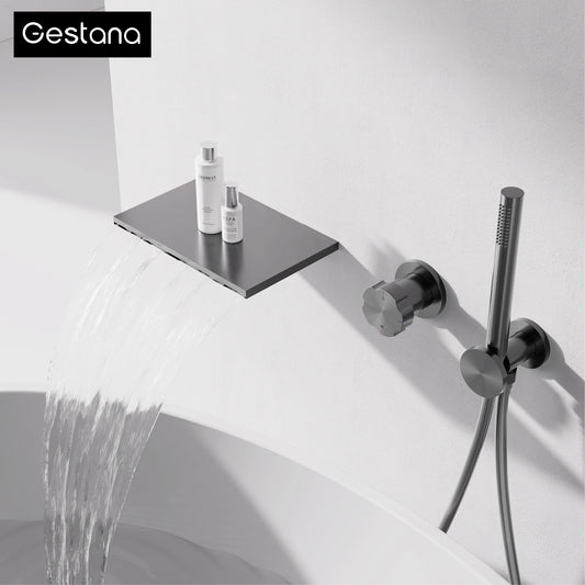 Minimalist Design Gun Grey Brass Wall-Mounted Concealed Bathtub