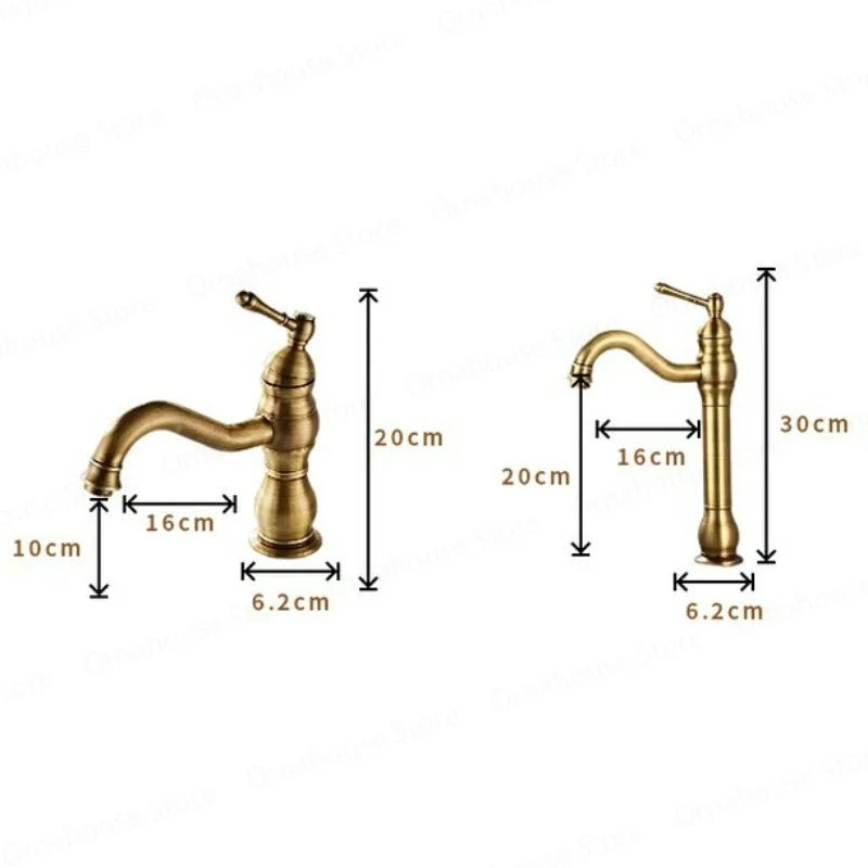 Antique Brass Basin Faucet 360 Rotation Handle Deck
