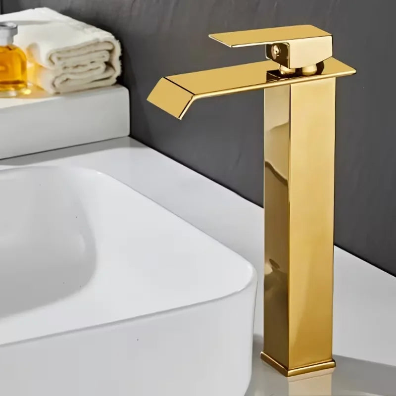 Basin Faucet Gold Black Waterfall Faucet Brass Bathroom