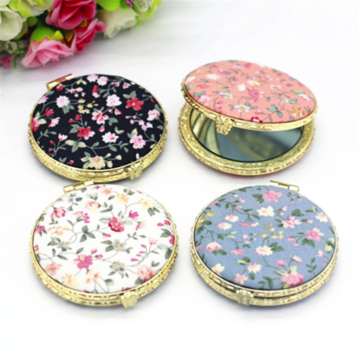 Vintage Foldable Makeup Mirror Mini Heart Round Makeup